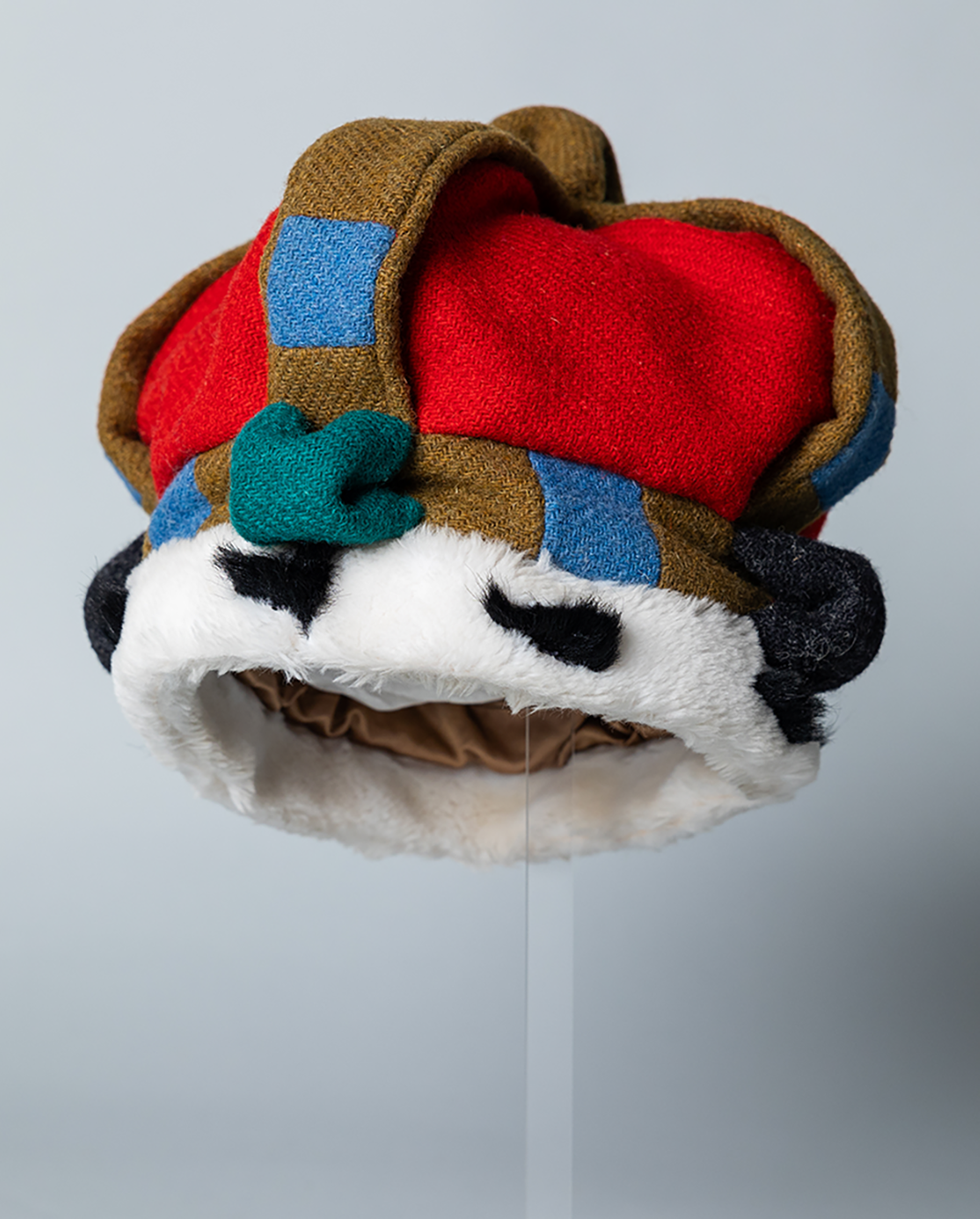 A colorful hat made of animal parts