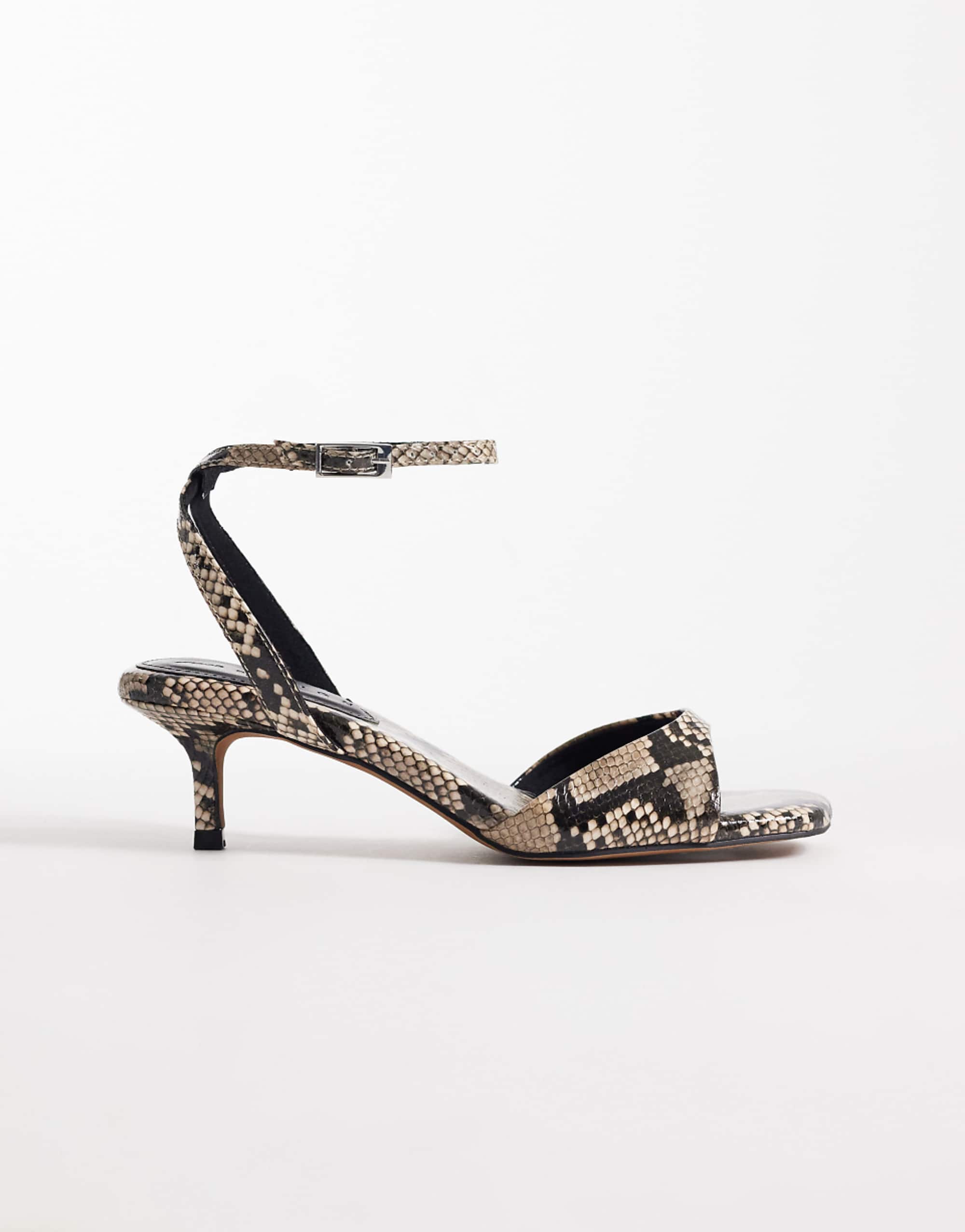 Asos Design From the Heart Barely There Kitten Heel Sandals in Snake