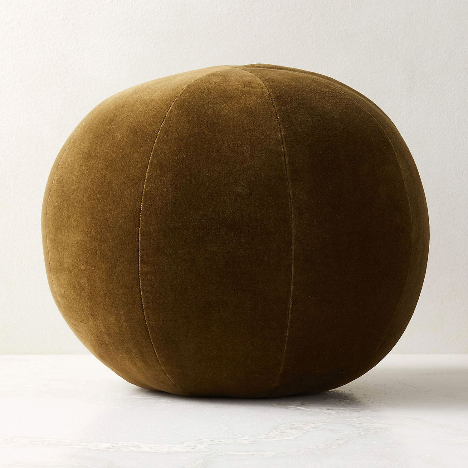 cb2, Terre Olive Green Velvet Sphere Throw Pillow