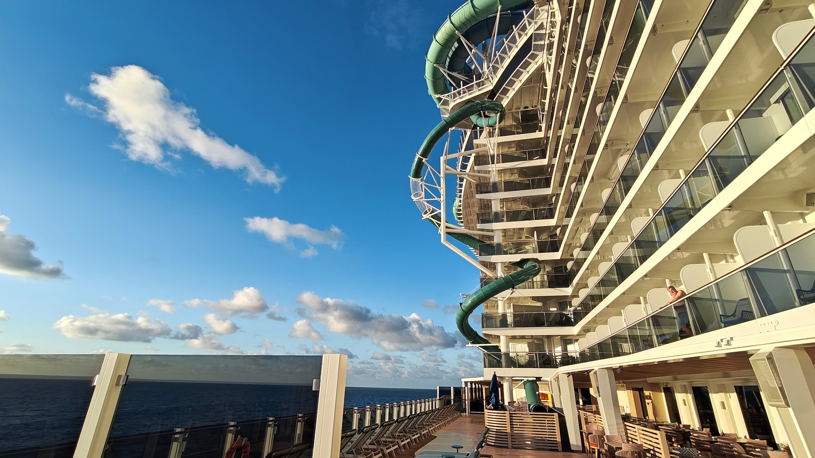 The Drop dry slide takes adventurous guests down 10 square meters on the side of the ship.