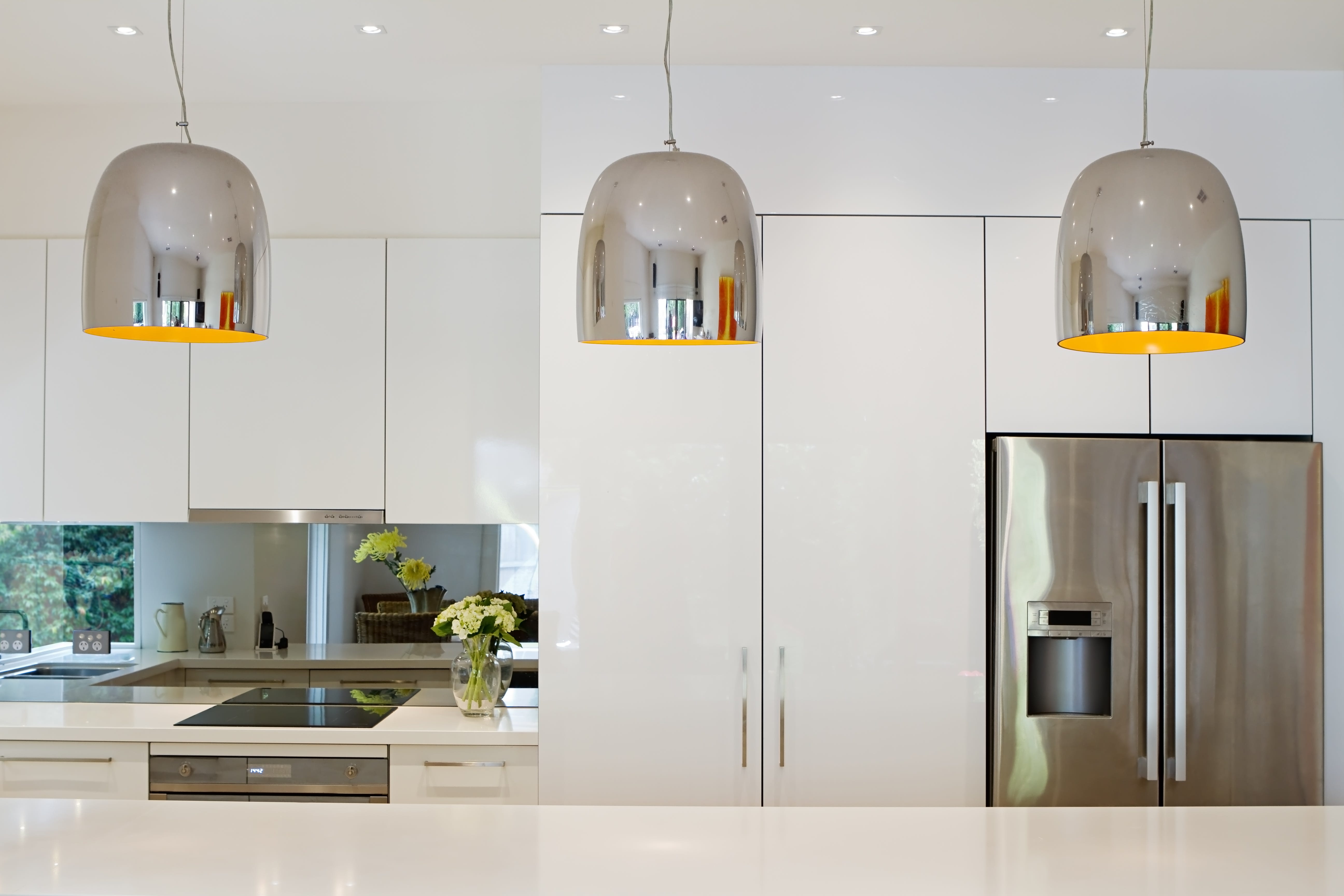 vintage pendant lights over kitchen island