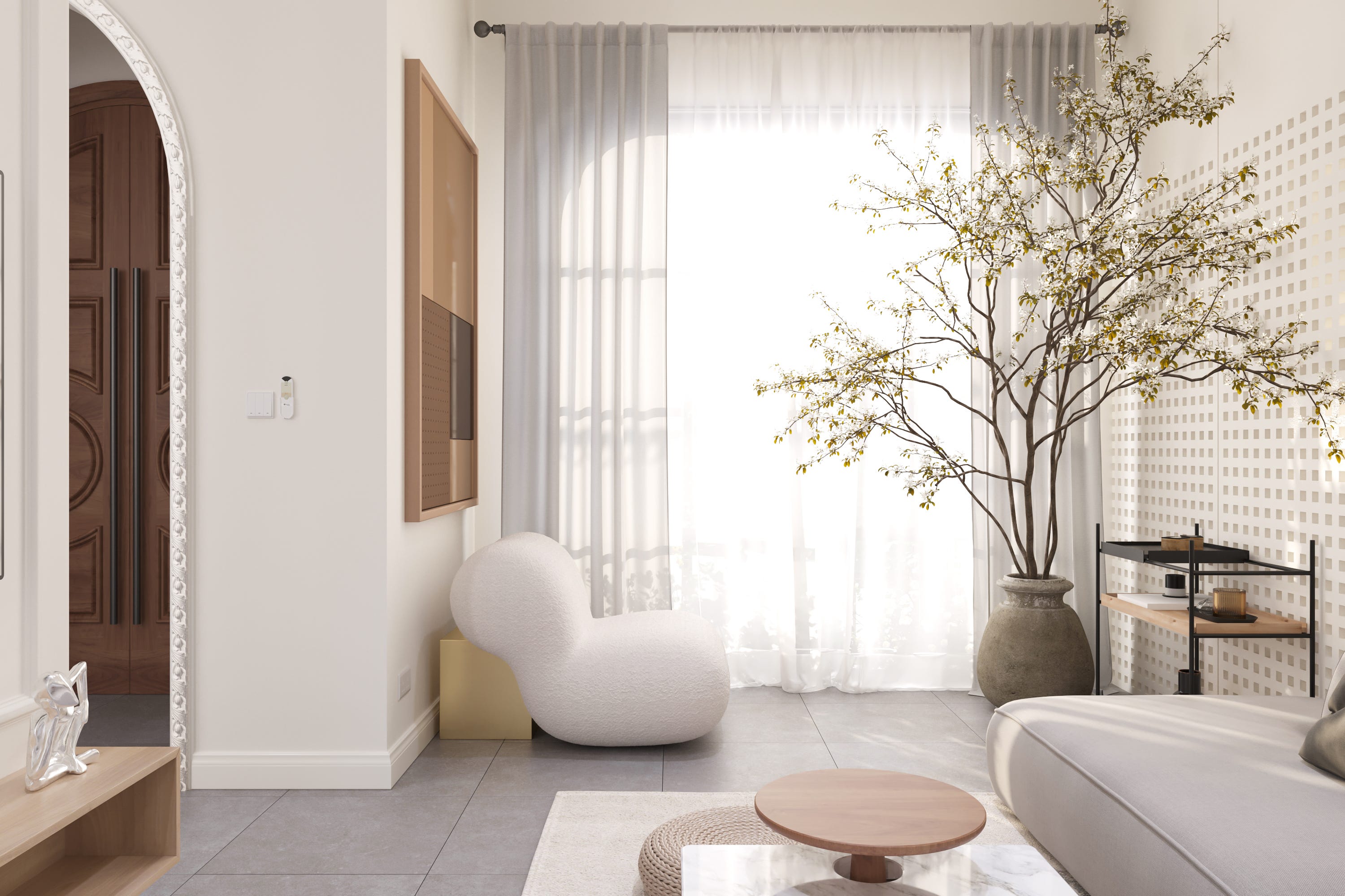 minimalist living room with natural light and modern decor