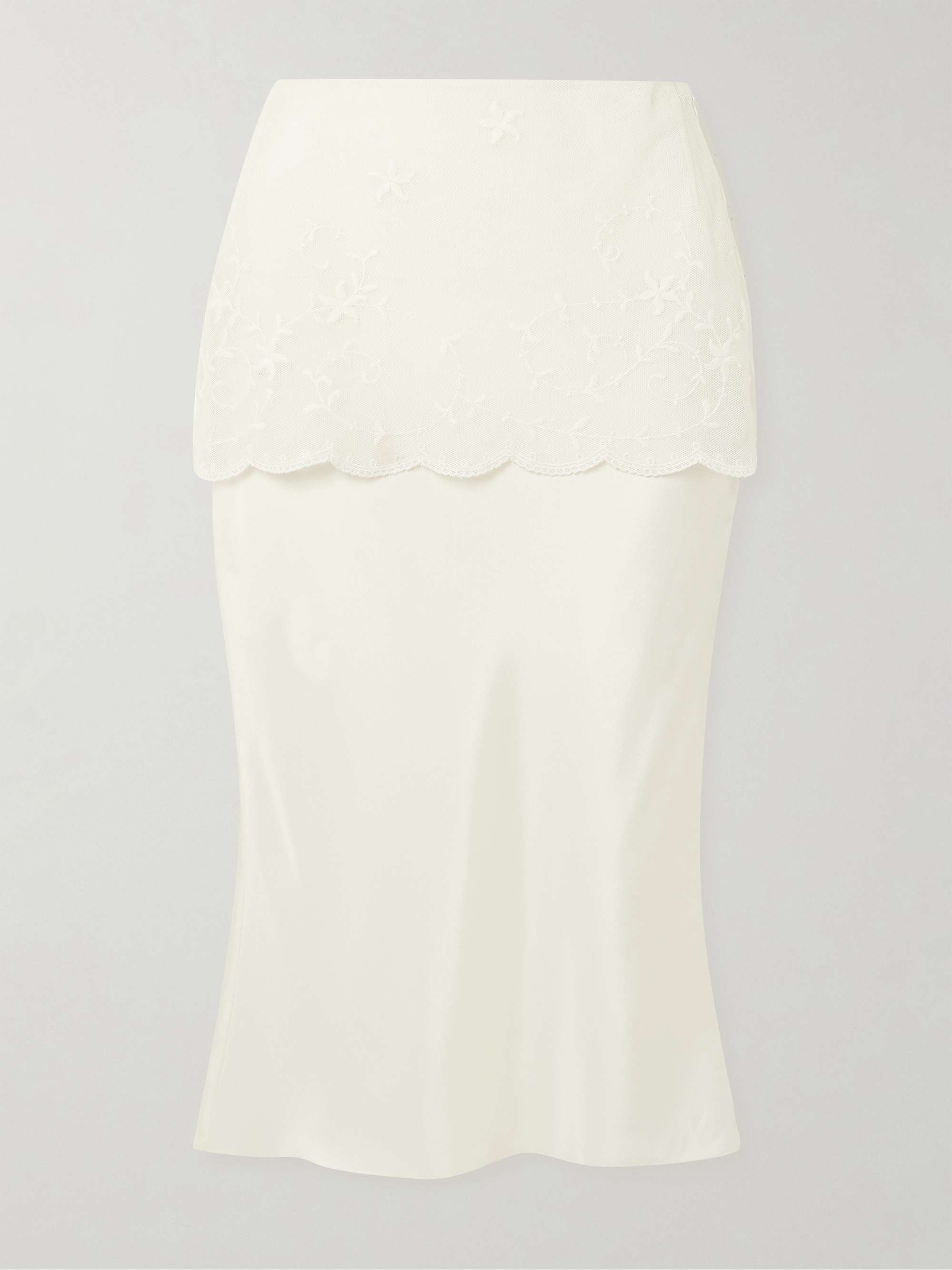 Cove Layered Embroidered Tulle-Trimmed Silk-Blend Midi Skirt