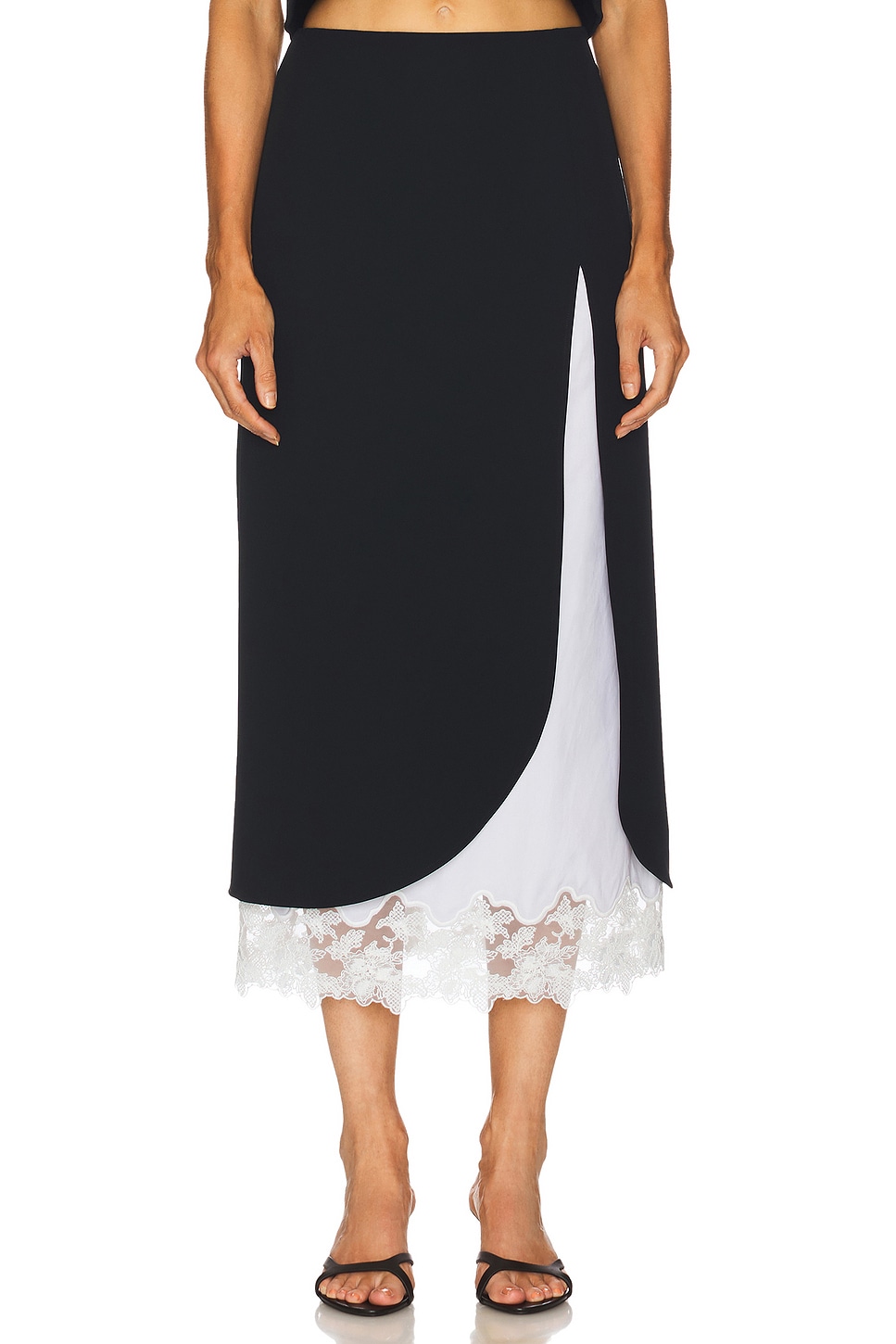 Midi Pencil Skirt With Lace & Poplin