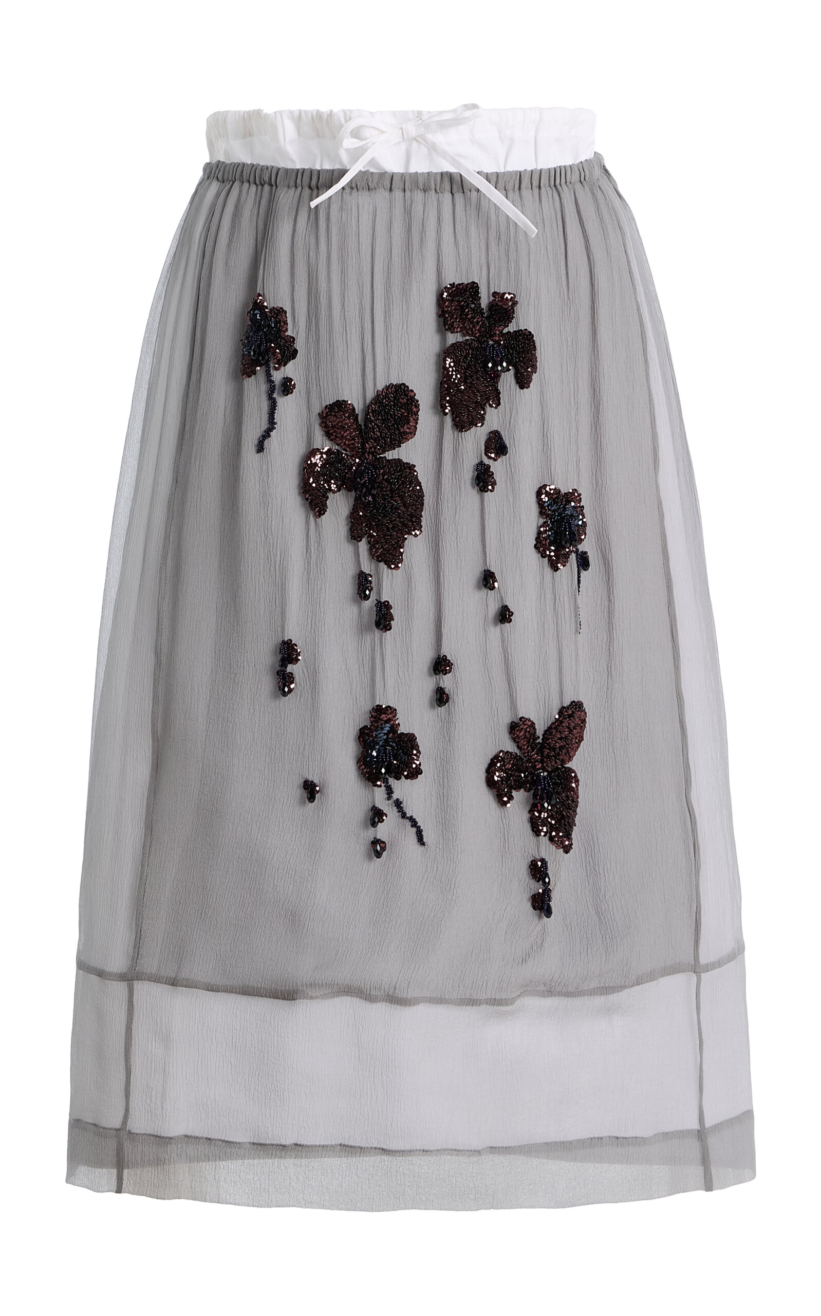 Embellished Silk-Chiffon Midi Skirt