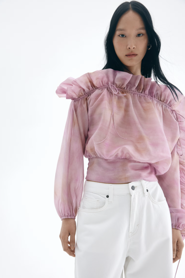 h&m, One shoulder frilled blouse