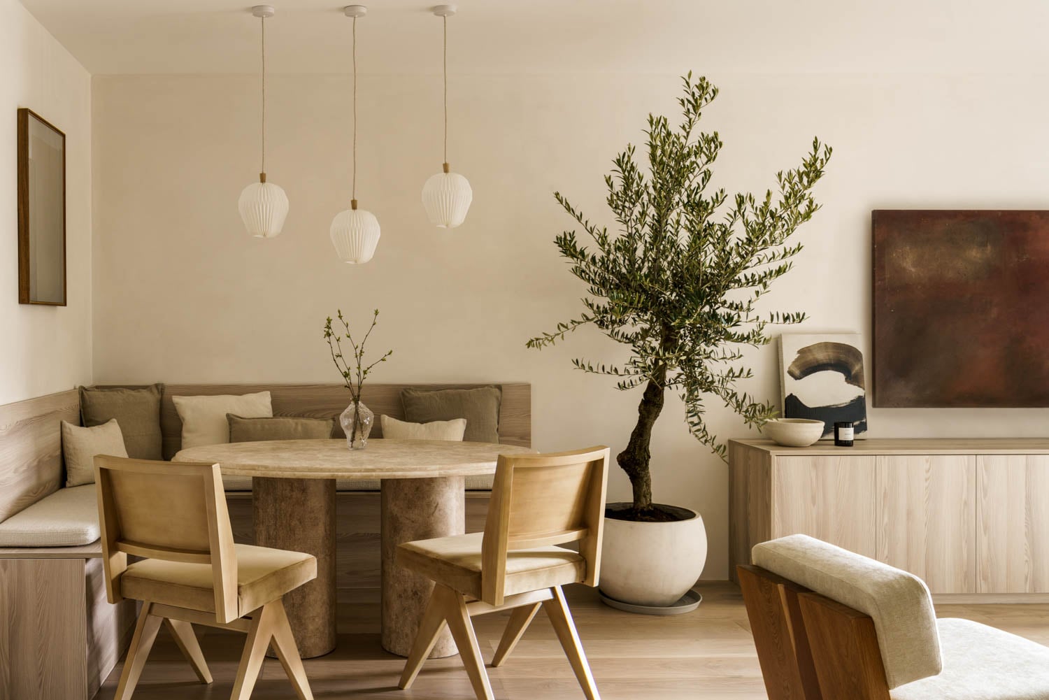 Japanese interior living room with dining area