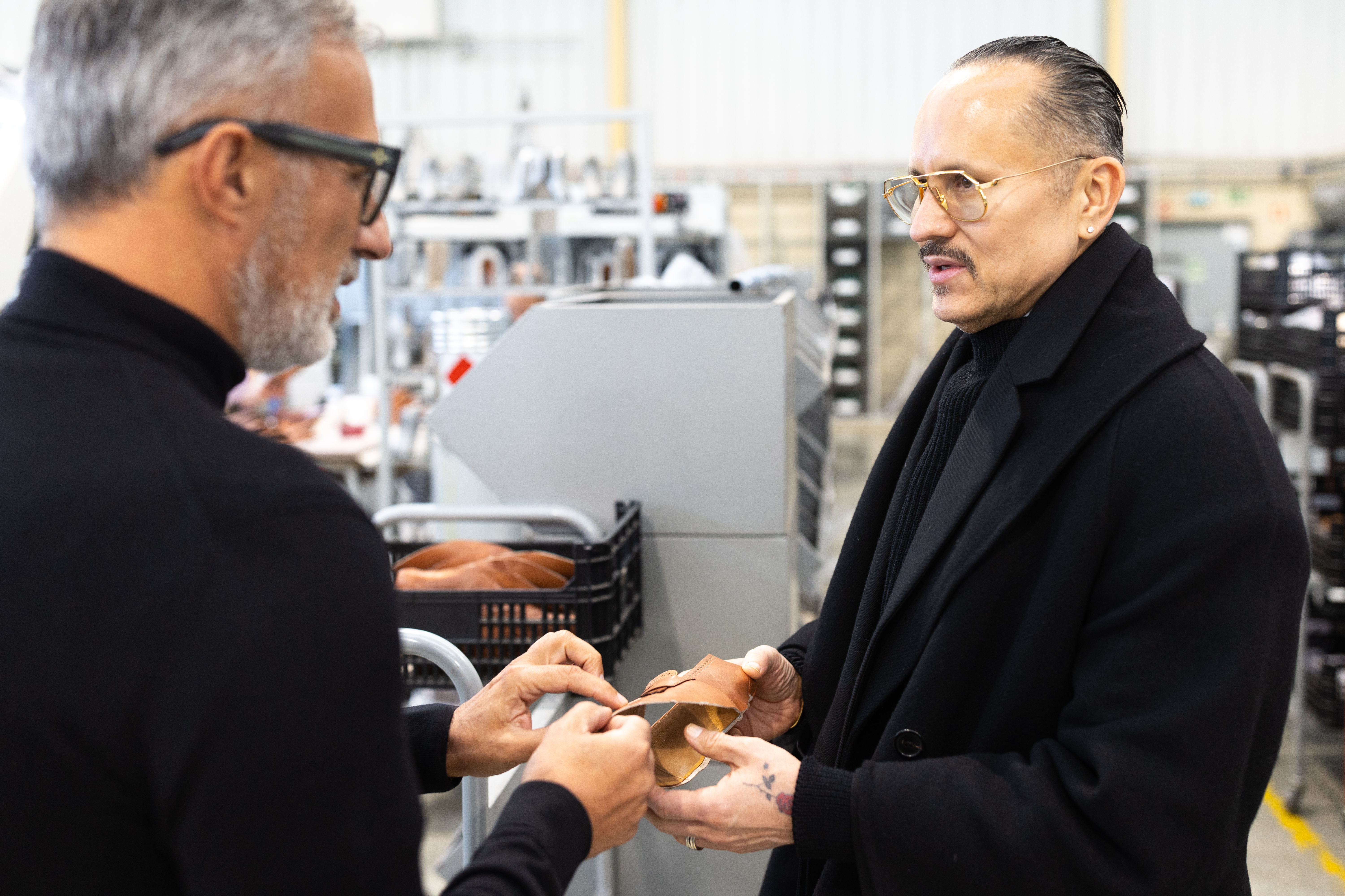 Willy Chavarria in a shoe factory in Portugal.