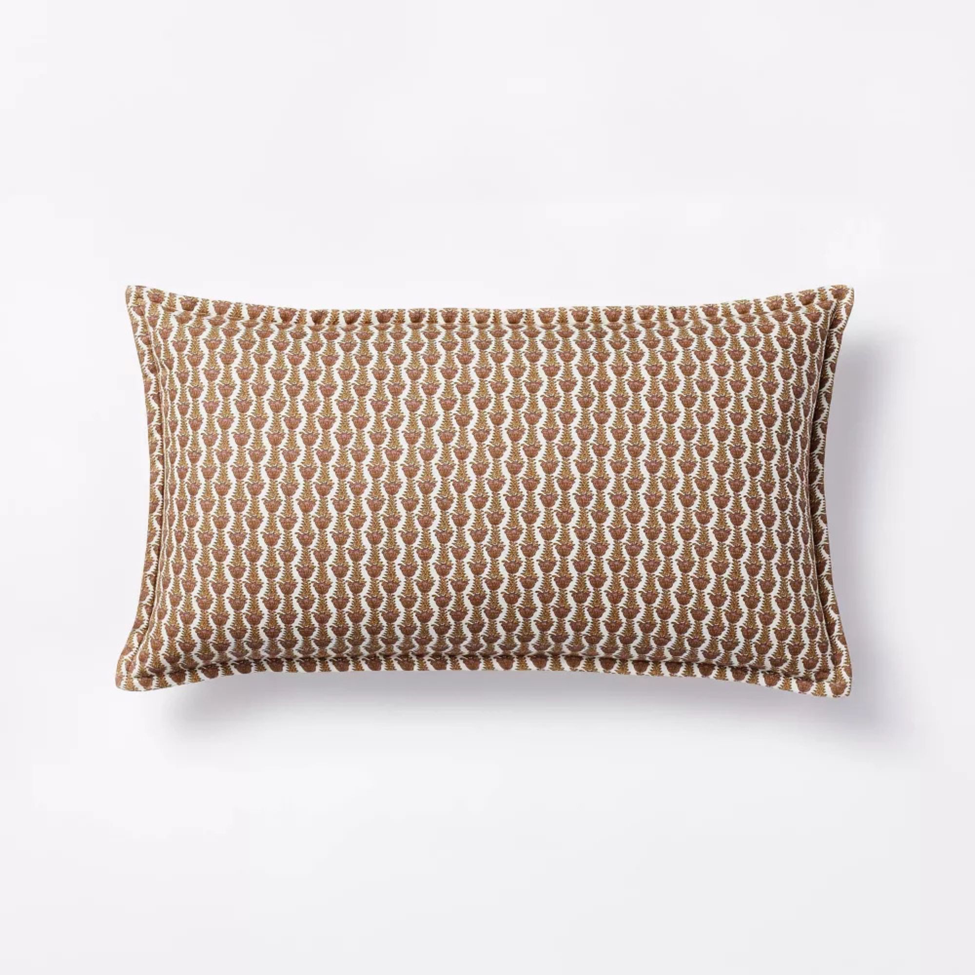 Target, Oblong Wood Block Floral Decorative Throw Pillow Camel/Mauve - Threshold™ by Studio McGee