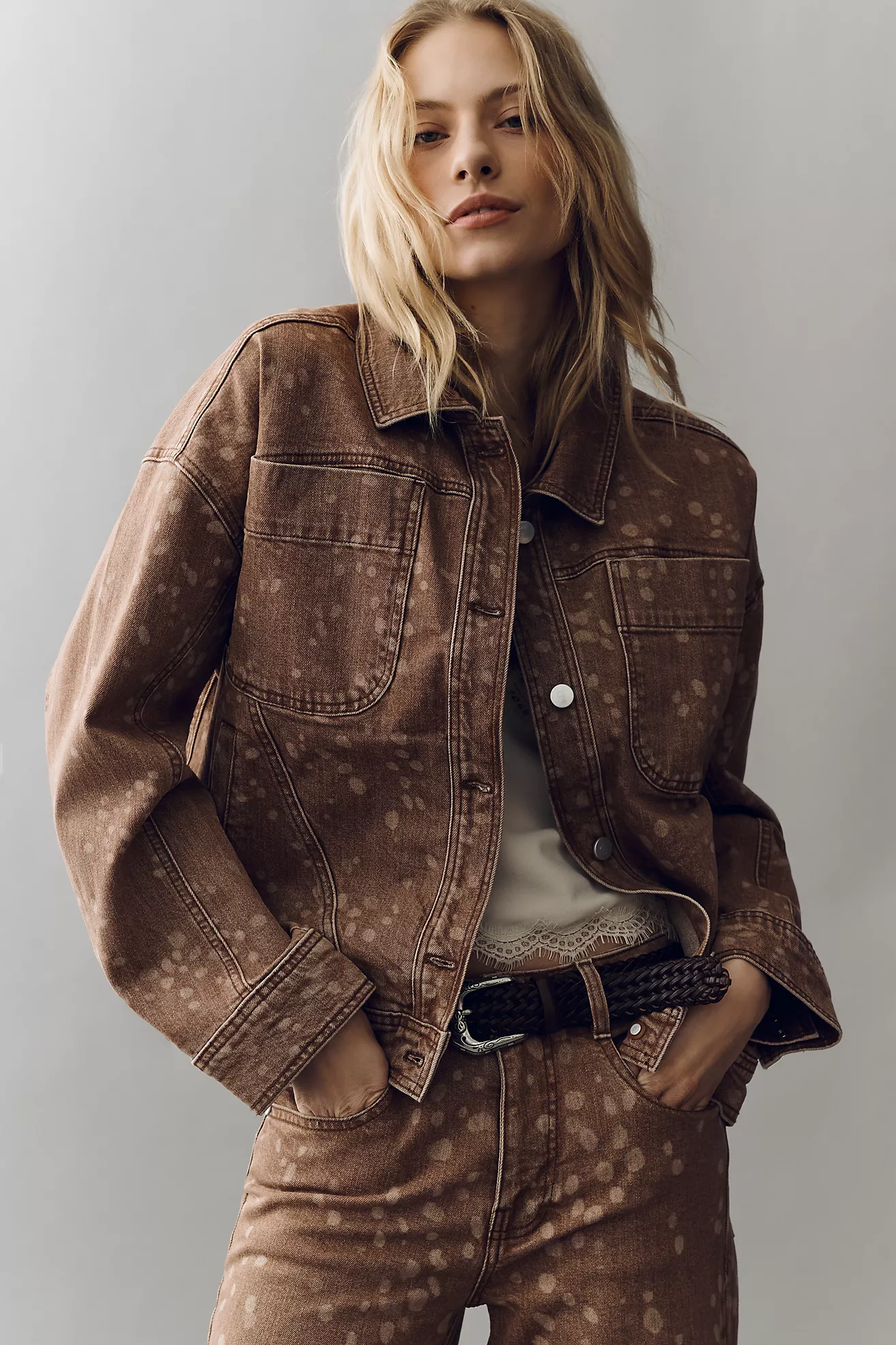 Pilcro Deer Print Denim Jacket