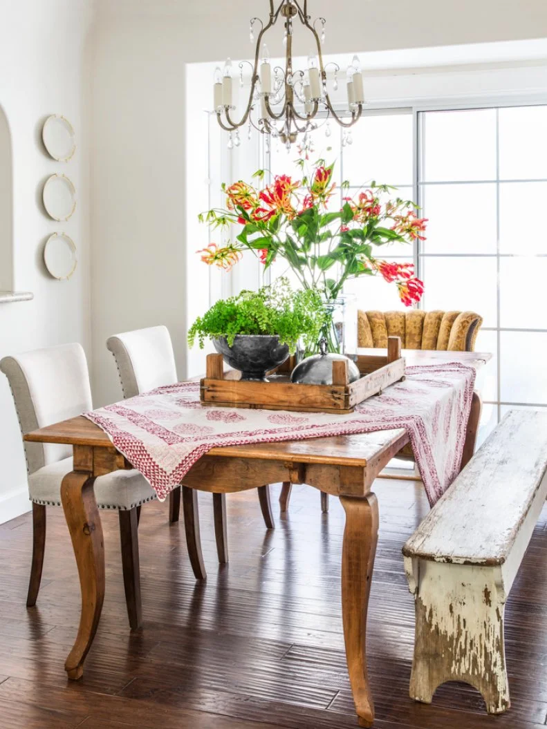Dining Room with Rustic Table and Bench Rustic Dining Room