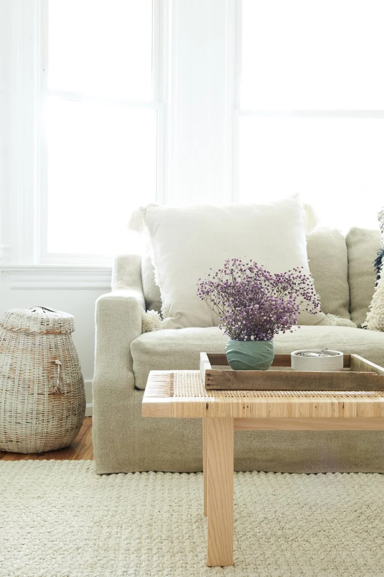 Cottage White Living Room With Basket White living room with Basket