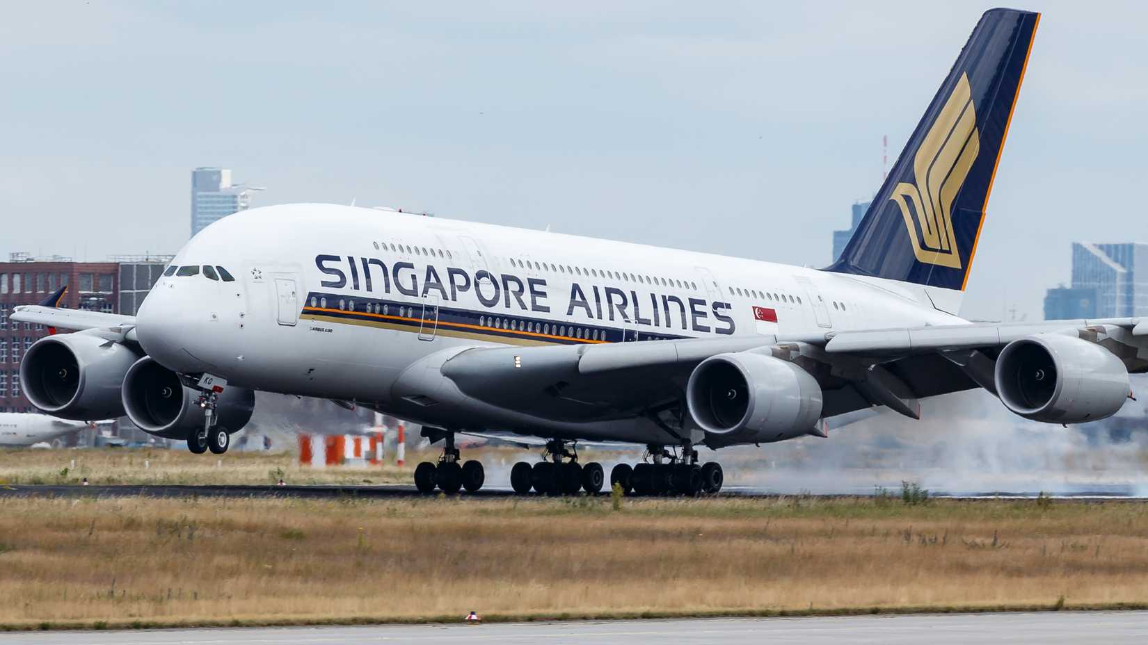 Singapore Airlines Airbus A380-800 is nearby