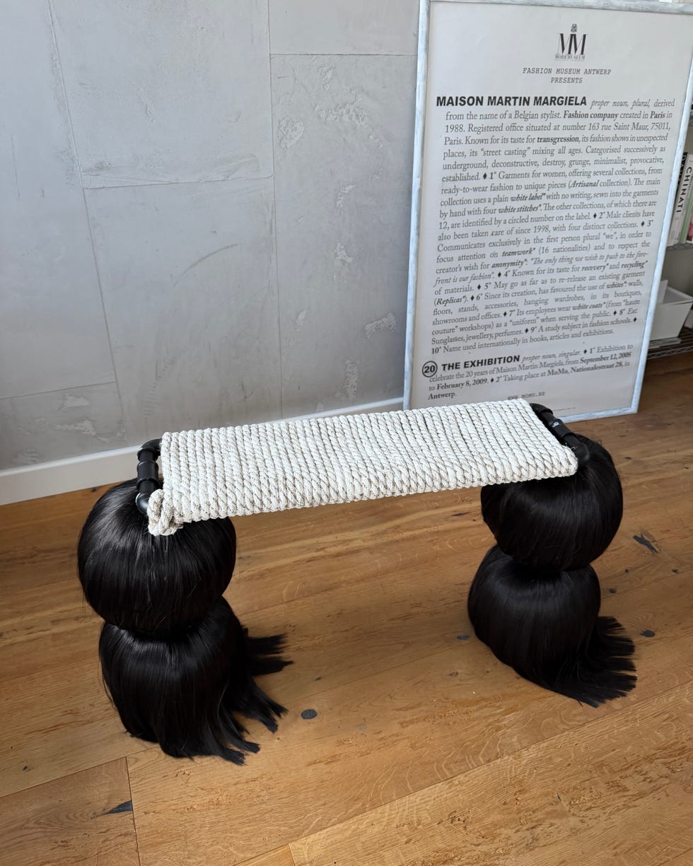 A creative bench with design elements inspired by hair.