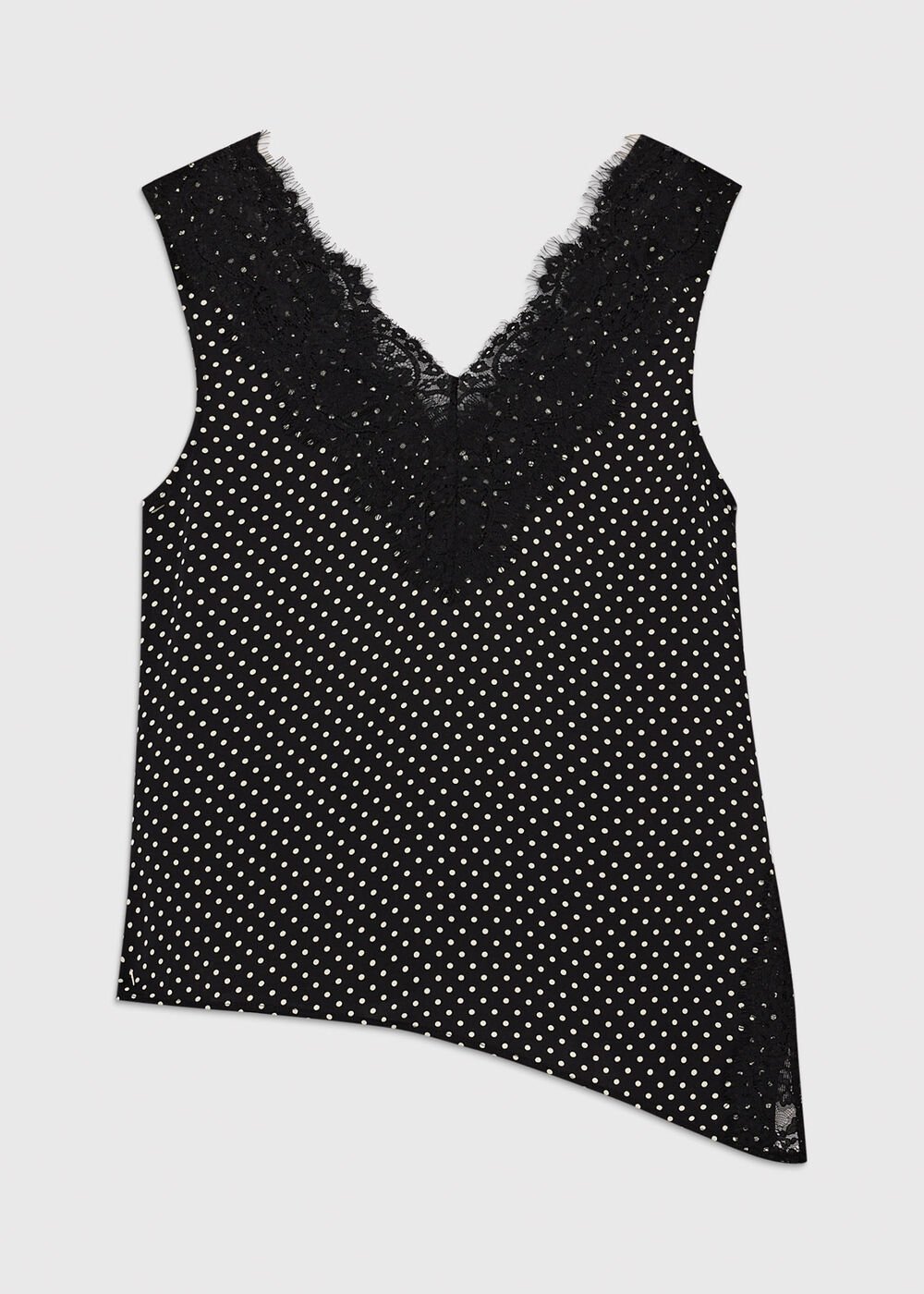 Black Mini Spot Lace Trim Top