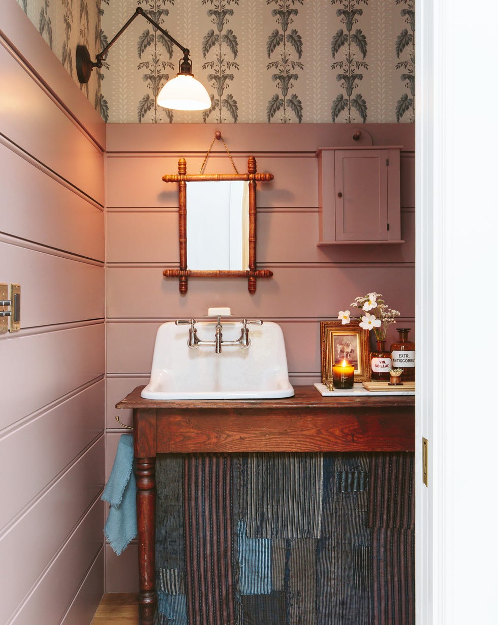 dusty pink powder room by emily henderson