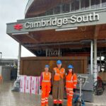 Pippa Heylings, MP for South Cambridgeshire, left, and Daniel Zeichner MP, on a tour of Cambridge South station. Image: Network Rail