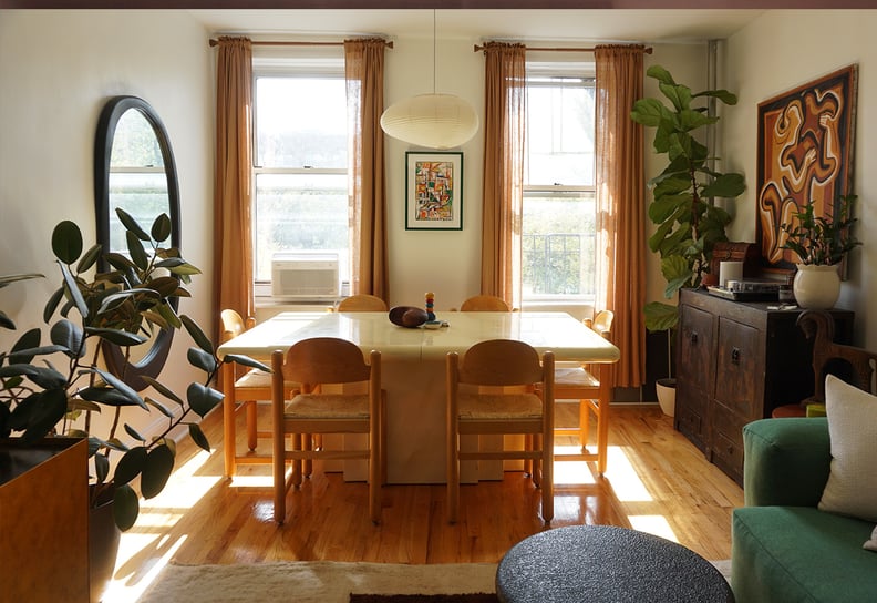 a dining table in a well-lit room