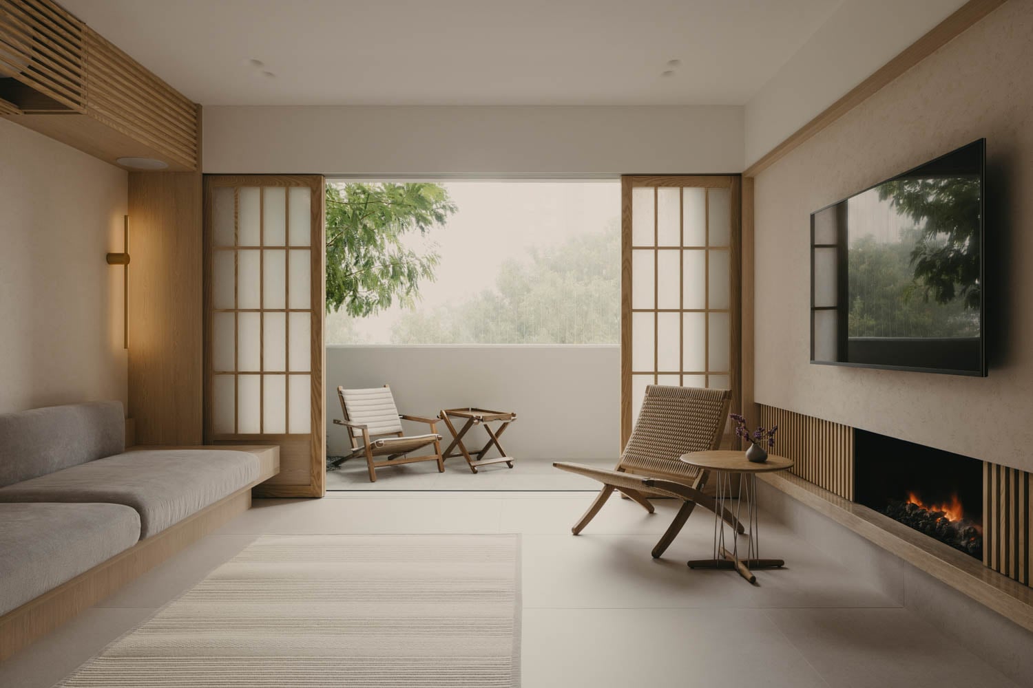 Japanese-style living room that opens to a balcony