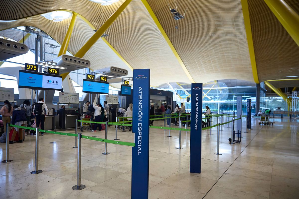 Check-in counters at Terminal T4 of Adolfo Suarez Madrid-Barajas Airport this week when 2 ground staff hit.