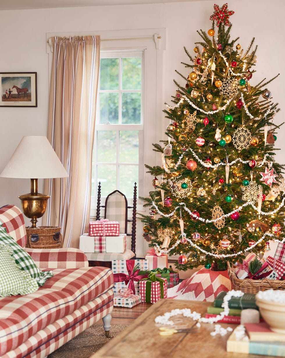 living room with christmas tree