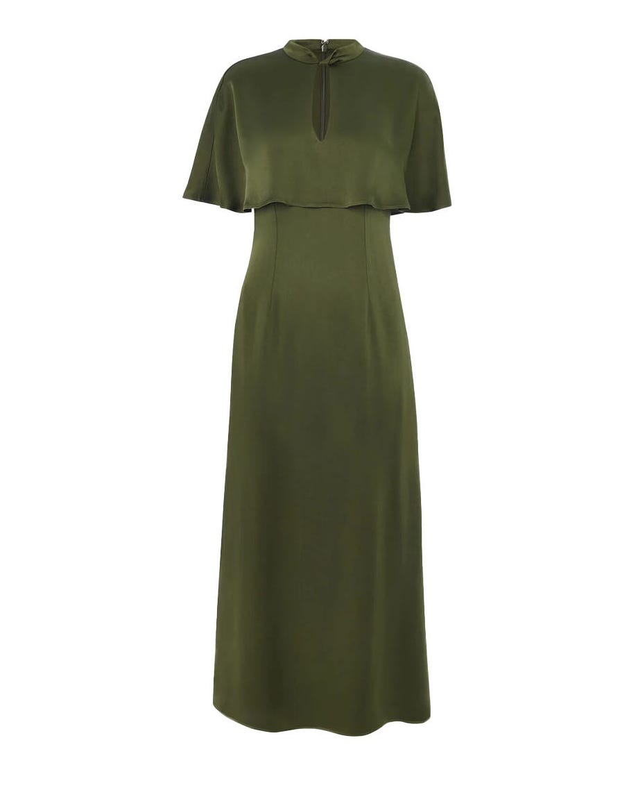 Whistles Olive cape satin midi dress