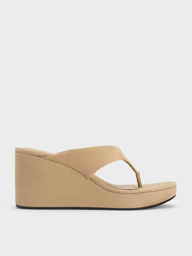 Charles & Keith, Faux Suede Thong Platform Wedges